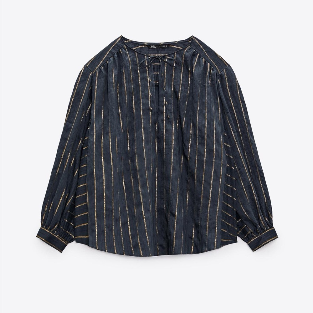 Zara Black Blouse with Gold Stripes